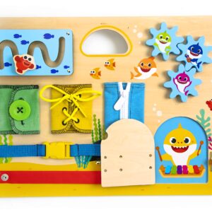 Pidoko Kids Baby Shark Toys Montessori Busy Board for Toddlers - Wooden Sensory Fine Motor Skills Toddler Travel Toy - Educational Preschool Activities, Learning Toys for 3 Year Old Boy Gift Girl