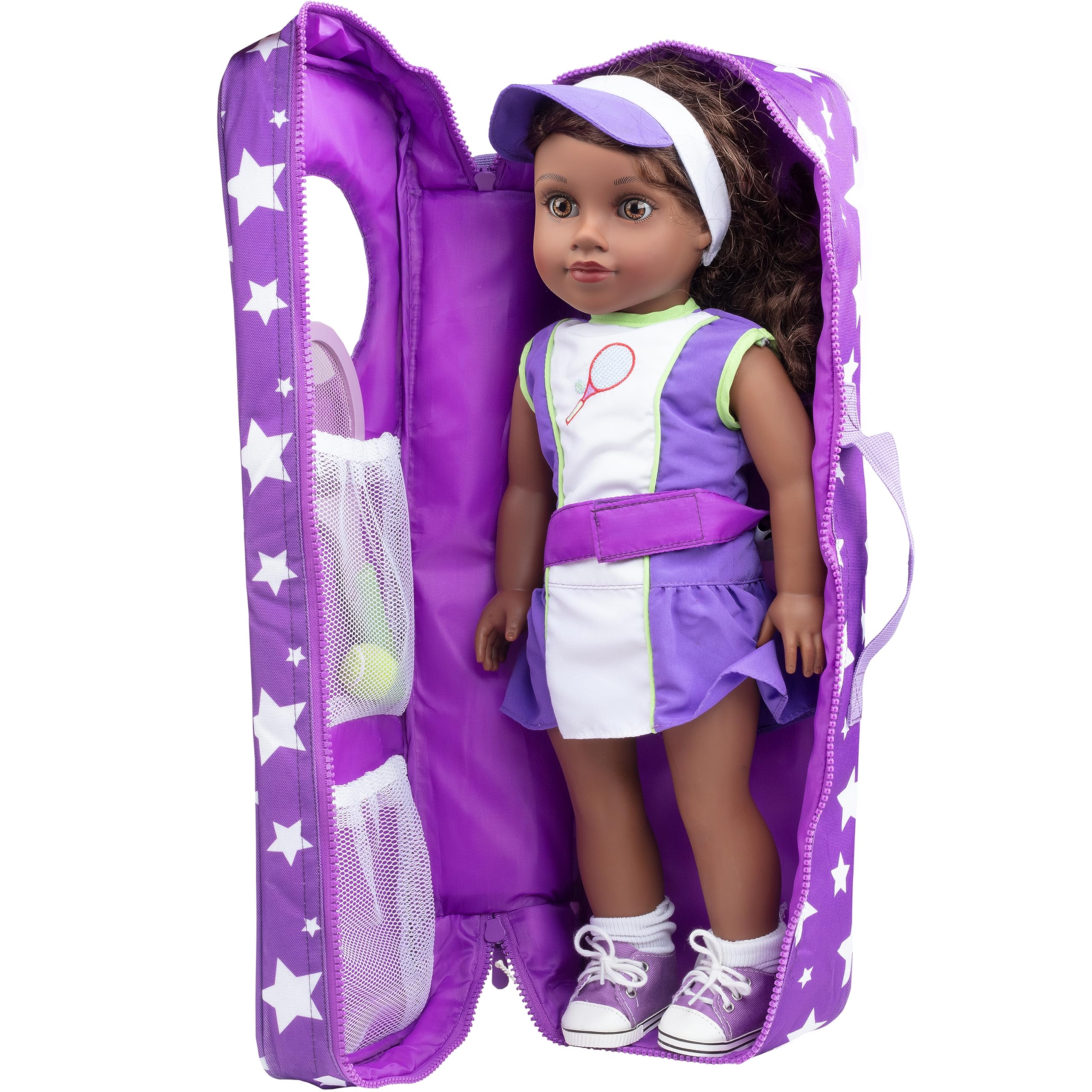 Doll Storage Carrying Case - (Purple Star) for Any 18" Doll - Organizer Storage Traveling Accessories Case w Clear Window, Zipper, and Carrying Strap, Great Birthday for Kids Girls