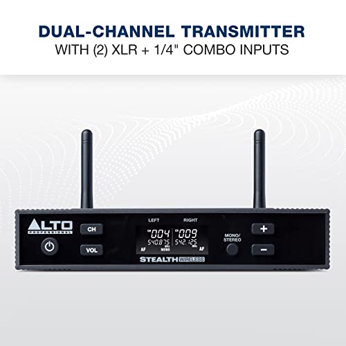 Alto Professional Stealth MKII-UHF Stereo Wireless Audio System for Active Speakers with Transmitter and 2 Receivers, 2 XLR Ins, Expandable