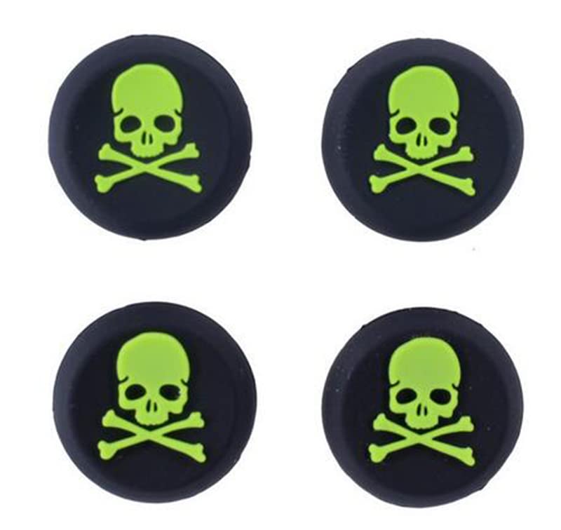 4PCS Skull Silicone Thumb Stick Grip Cap Joystick Thumbsticks Caps Cover for PS4 PS3 Xbox One PS2 Xbox 360 Game Controllers Replacement (Green Skull)