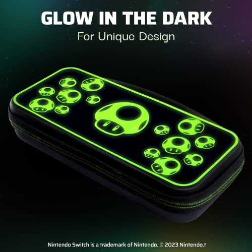 PDP Travel Case Plus with Wrist Strap, Built-in Stand & Storage Pockets - Nintendo Switch/Lite/OLED Compatible - Super Mario 1-Up Glow in the Dark