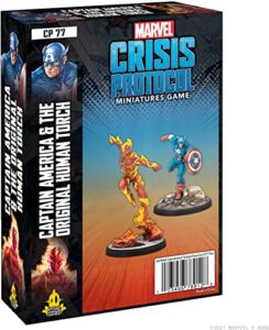 marvel: crisis protocol captain america & the original human torch character pack - unite iconic heroes! tabletop superhero game, ages 14+, 2 players, 90 minute playtime, made by atomic mass games