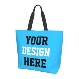 custom tote bags with you team logo text picture personalized tote bag travel business shopping women teacher blue personalized shoulder bag, one size