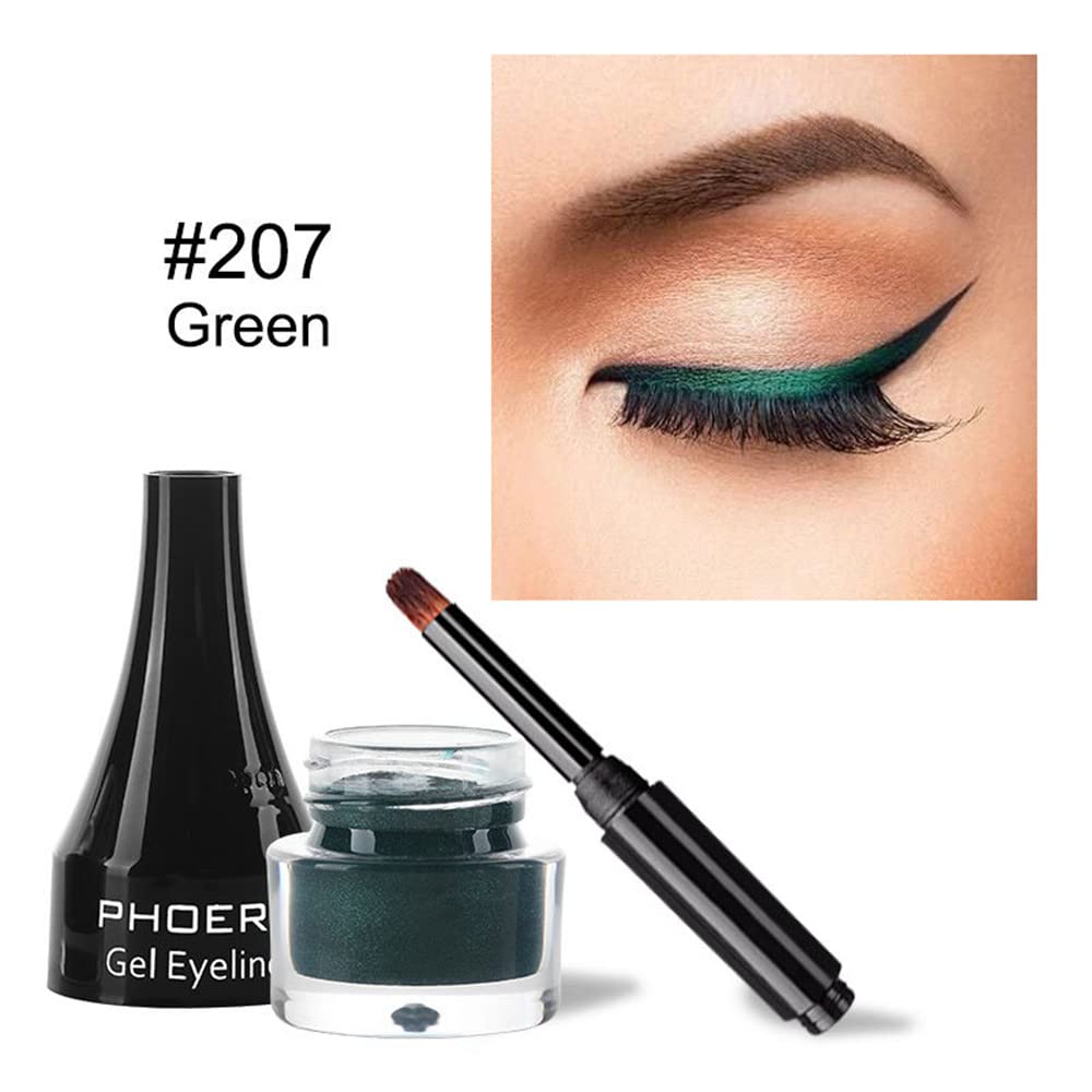 Go Ho Green Gel Eyeliner Pot,Matte Green Eyeliner Makeup,Smooth Highly Pigmented Long Lasting Gel Eyeliner with Brush,Eye Liner Gel Pot for Women,207 Green