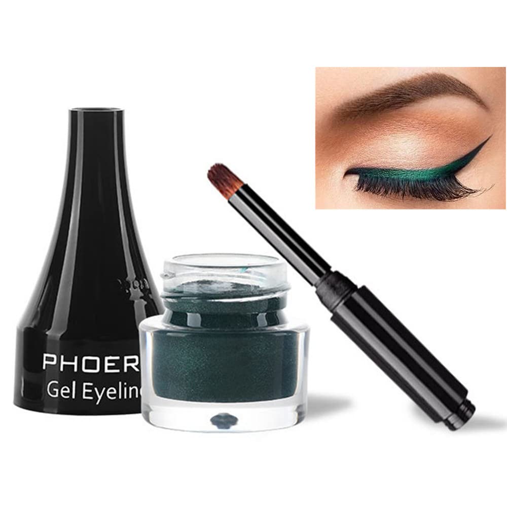 Go Ho Green Gel Eyeliner Pot,Matte Green Eyeliner Makeup,Smooth Highly Pigmented Long Lasting Gel Eyeliner with Brush,Eye Liner Gel Pot for Women,207 Green