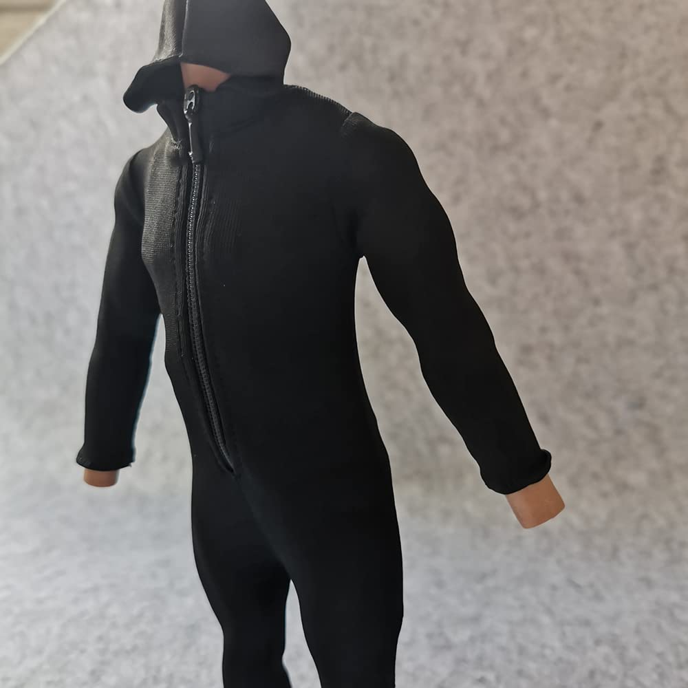 SSbeauty M 1/6 Scale Male Female Figure Hoodie Clothes Long Sleeved Bodysuit Undercoat Jumpsuit Cloth for 12'' Action Figure Clothes (Black)