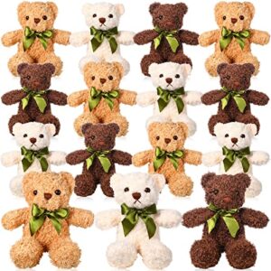 hydren 15 pieces plush stuffed bears, 10 inch cute soft stuffed bear toy with bow tie for graduation baby shower christmas birthday party gift favors (golden, brown, white)