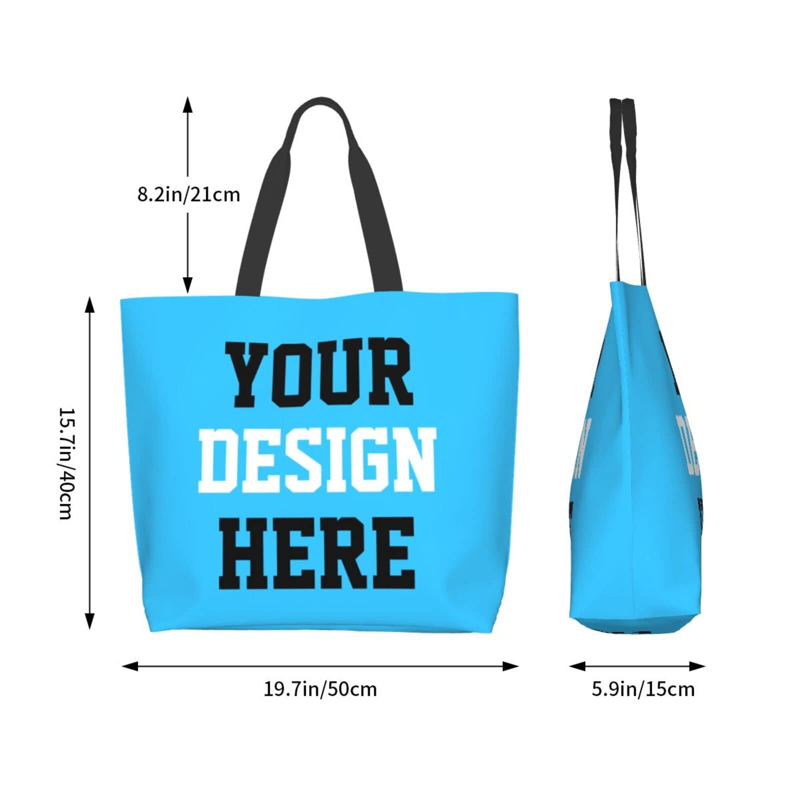 Custom Tote Bags With You Team Logo Text Picture Personalized Tote Bag Travel Business Shopping Women Teacher Blue Personalized Shoulder Bag, One Size