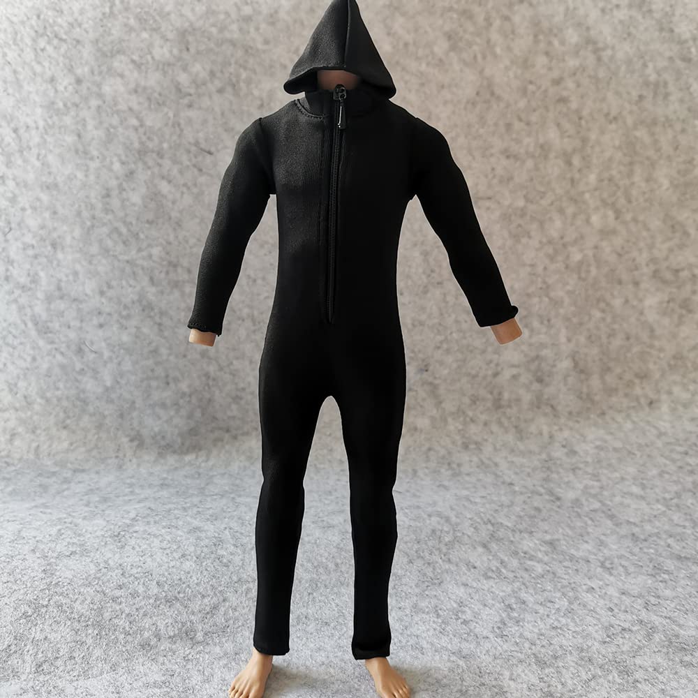 SSbeauty M 1/6 Scale Male Female Figure Hoodie Clothes Long Sleeved Bodysuit Undercoat Jumpsuit Cloth for 12'' Action Figure Clothes (Black)