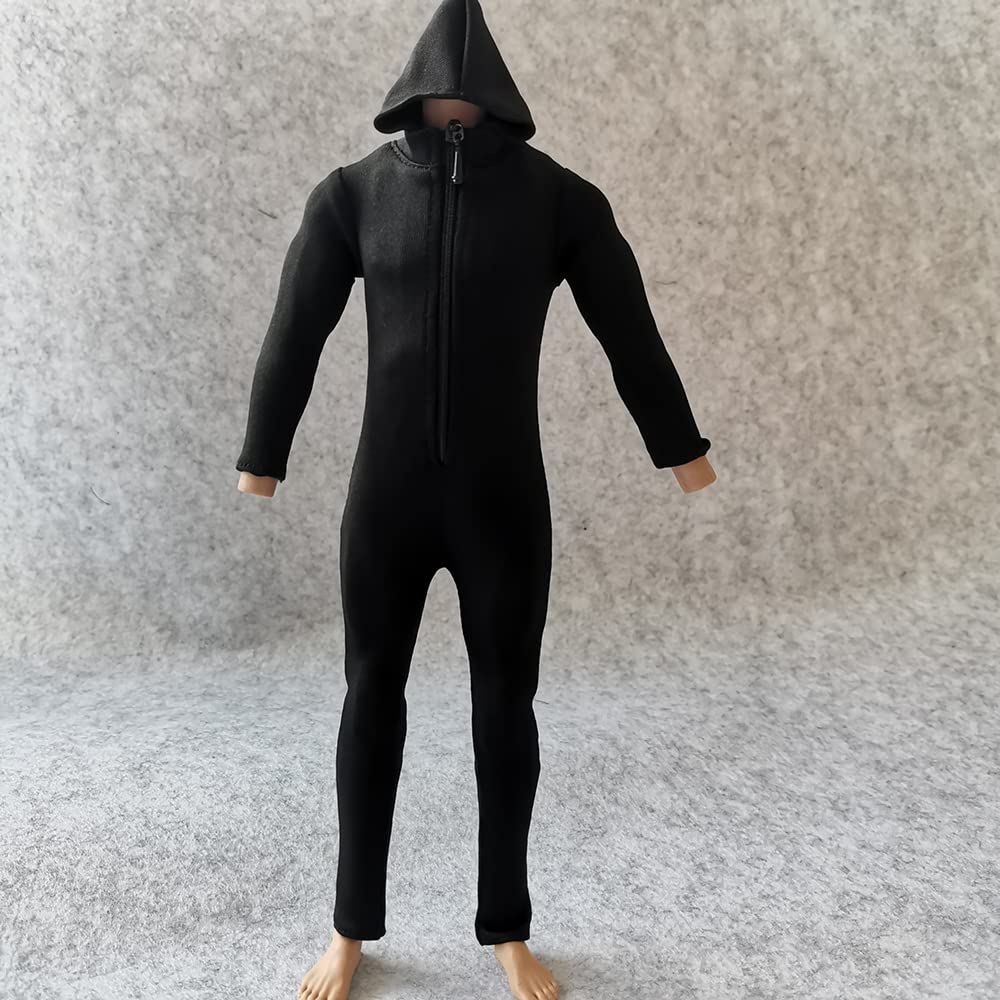 SSbeauty M 1/6 Scale Male Female Figure Hoodie Clothes Long Sleeved Bodysuit Undercoat Jumpsuit Cloth for 12'' Action Figure Clothes (Black)