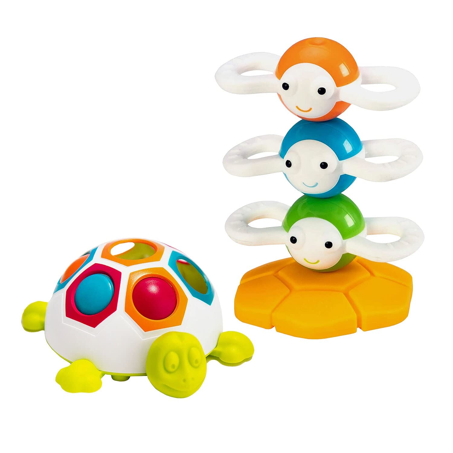 Fat Brain Baby Sensory Toys, Dizzy Bees Magnetic Stacking Toy, Pop & Slide Shelly Turtle Toy Bundle with Storage Bag, Toddler Learning Fine Motor Toys, BPA Free