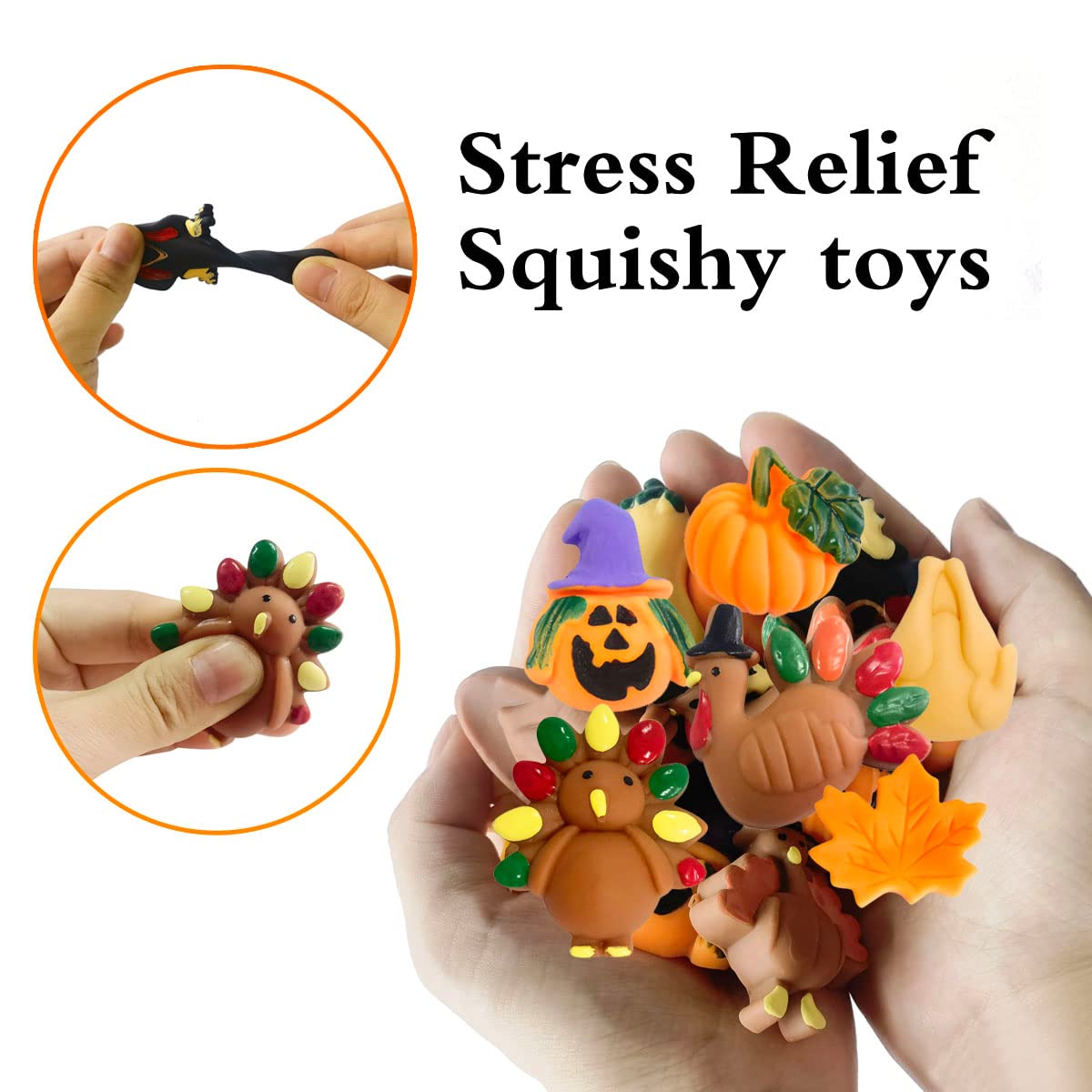 Holydeck 60 Pcs Thanksgiving Day Mochi Squishy Toys,Mini Cute Squeeze Toy Stress Reliever Anxiety Packs for Kids Thanksgiving Day Party Favor,Fall Decor,Fall Decrations (Thanksgiving)