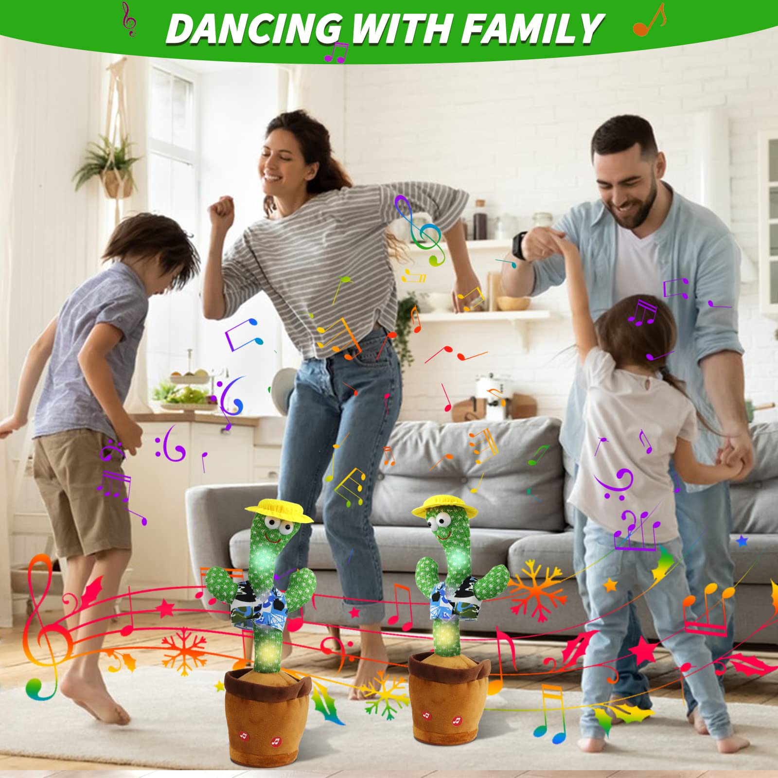 Oiuros Dancing Cactus Talking Baby Toys with Lights, Dancing Cactus Mimicking Toy Repeats What You Say Cactus Toy for Children's Early Education