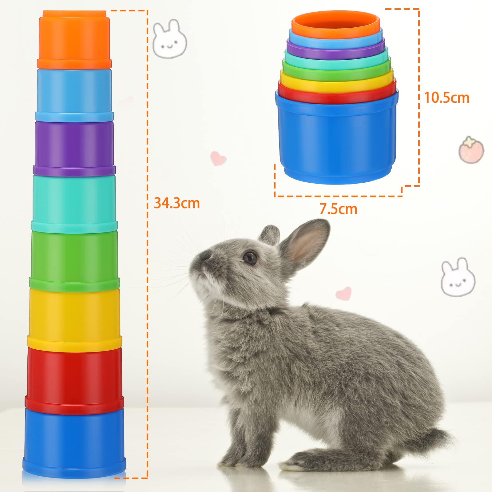 Charniol 8 Pcs Stack up Bunny Cups Bunny Toys Rabbit Stacking Cups Toys Rabbit Toys Snack Cups Rainbow Colors Plastic Nesting Toys for Small Animals Rabbits Bunny