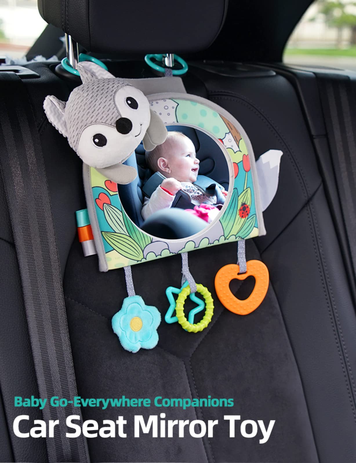 Koty Infant Car Seat Toy - Kick and Play Activity Center with Mirror, Teether and Crinkle Paper, Fun Travel Baby Toy for Rear Car Seat, Easier Drive with Newborns, Babies