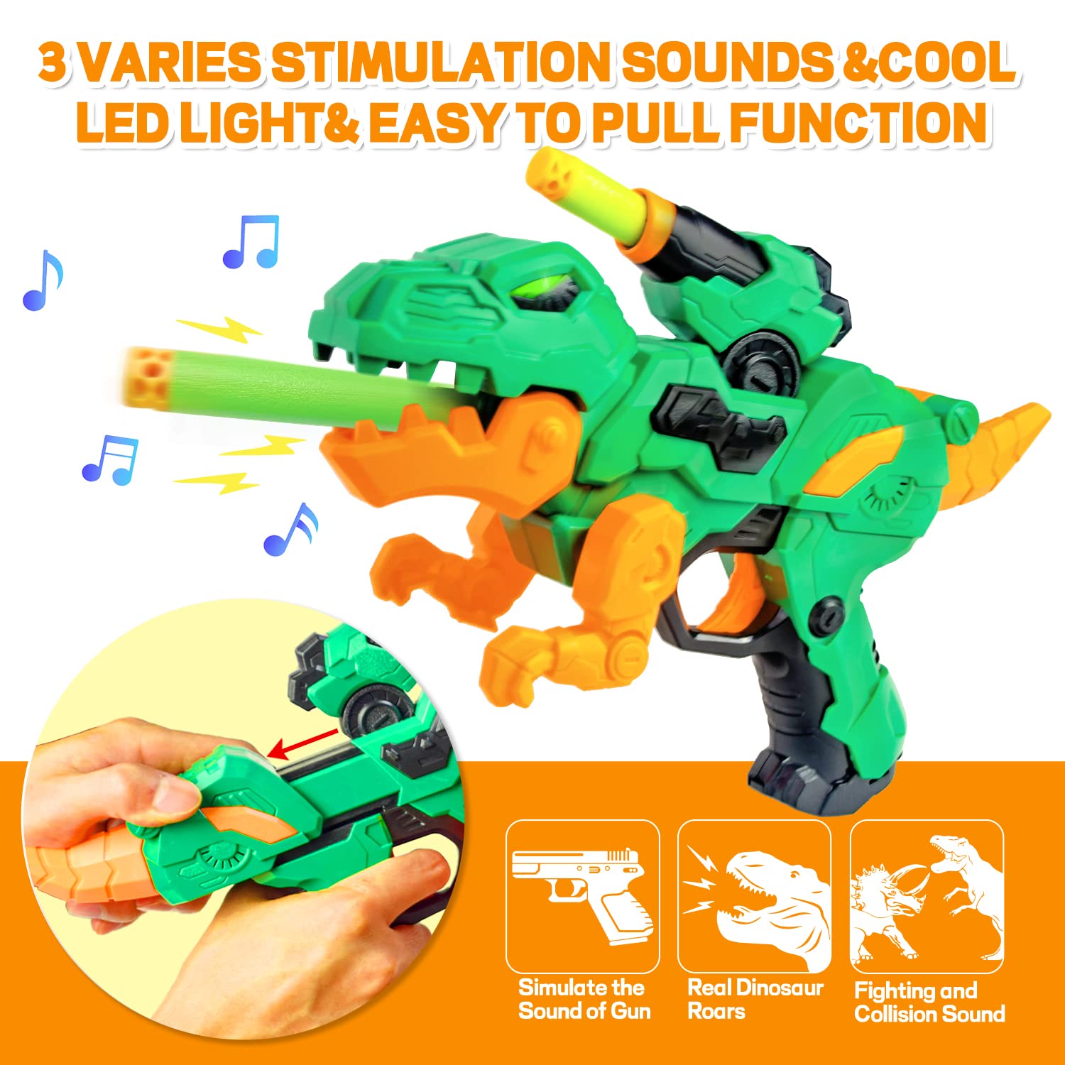 2 Pack Dinosaur Blasters Guns Toy for Boys- Gun Set for Kids Age 3-10 Years Party Supplies for Nerf Gun with 20 Foam Darts Birthday Dinosaur Toys for Kids