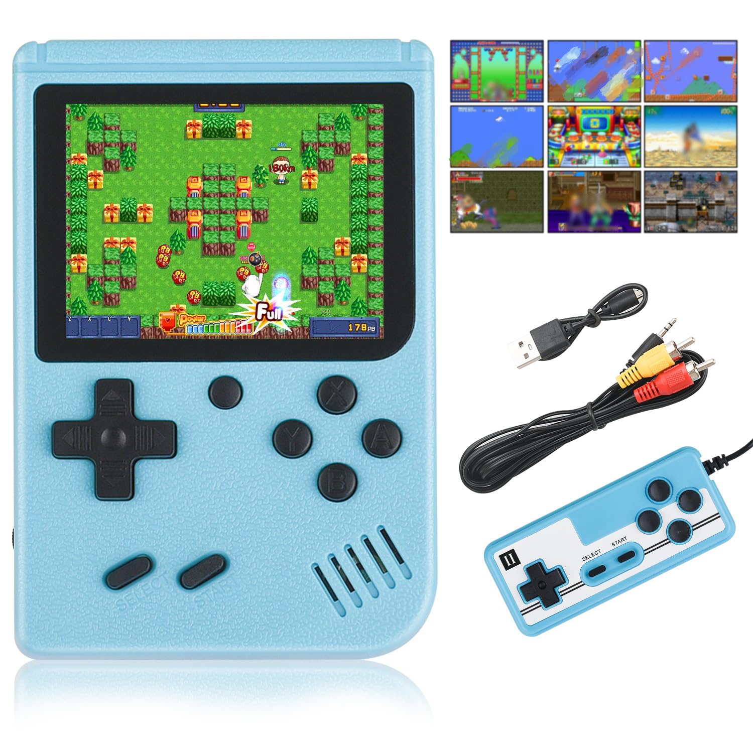 Handheld Game Console, 500 Classic FC Retro Game with 3.0" LCD Screen, Portable Video Games, 1200mAh Rechargeable Battery, Support to Connect TV & 2 Players