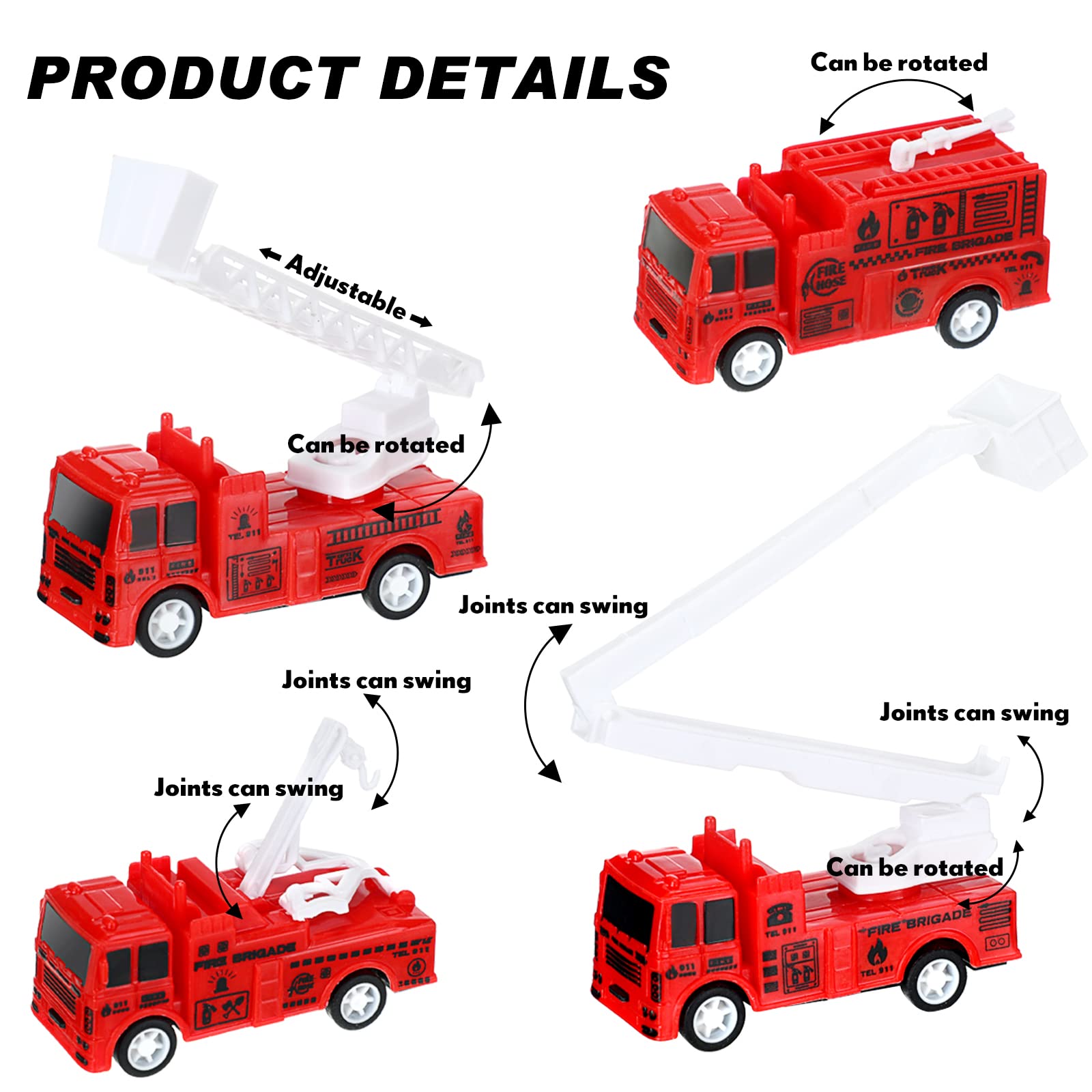 50 Pack Mini Fire Trucks Toy Bulk Firetruck Birthday Party Favor Red Vehicle Helicopter Motorcycle Party Supplies Cake Decoration and Bag Filler Gift for Kids Toddler over 6 Years, 7 Styles