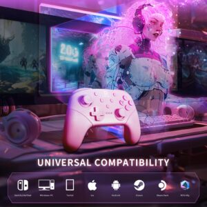 GAME'NIR CHERRY BLOSSOM PINK Wireless Switch Controller, Ergonomic Switch Pro Controller for Switch/Switch Lite/Switch OLED with Dual Motor, Gyro Axis, Turbo Function, 5 Level Vibration