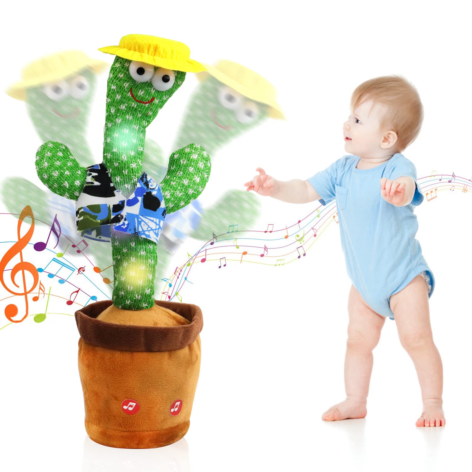 Oiuros Dancing Cactus Talking Baby Toys with Lights, Dancing Cactus Mimicking Toy Repeats What You Say Cactus Toy for Children's Early Education