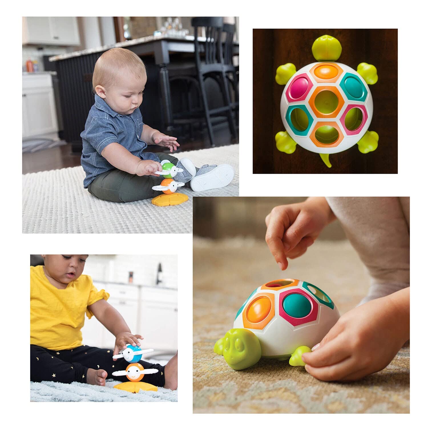 Fat Brain Baby Sensory Toys, Dizzy Bees Magnetic Stacking Toy, Pop & Slide Shelly Turtle Toy Bundle with Storage Bag, Toddler Learning Fine Motor Toys, BPA Free