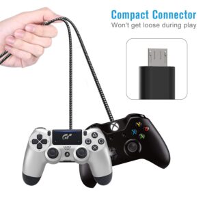 ZOMTOP[3 Pack 10FT PS4 Controller Charger Charging Cable Nylon Braided Micro USB High Speed Data Sync Cord Compatible with Playstation 4,PS4,Xbox One S/X Controller, Android Phones (White&Red&Blue)