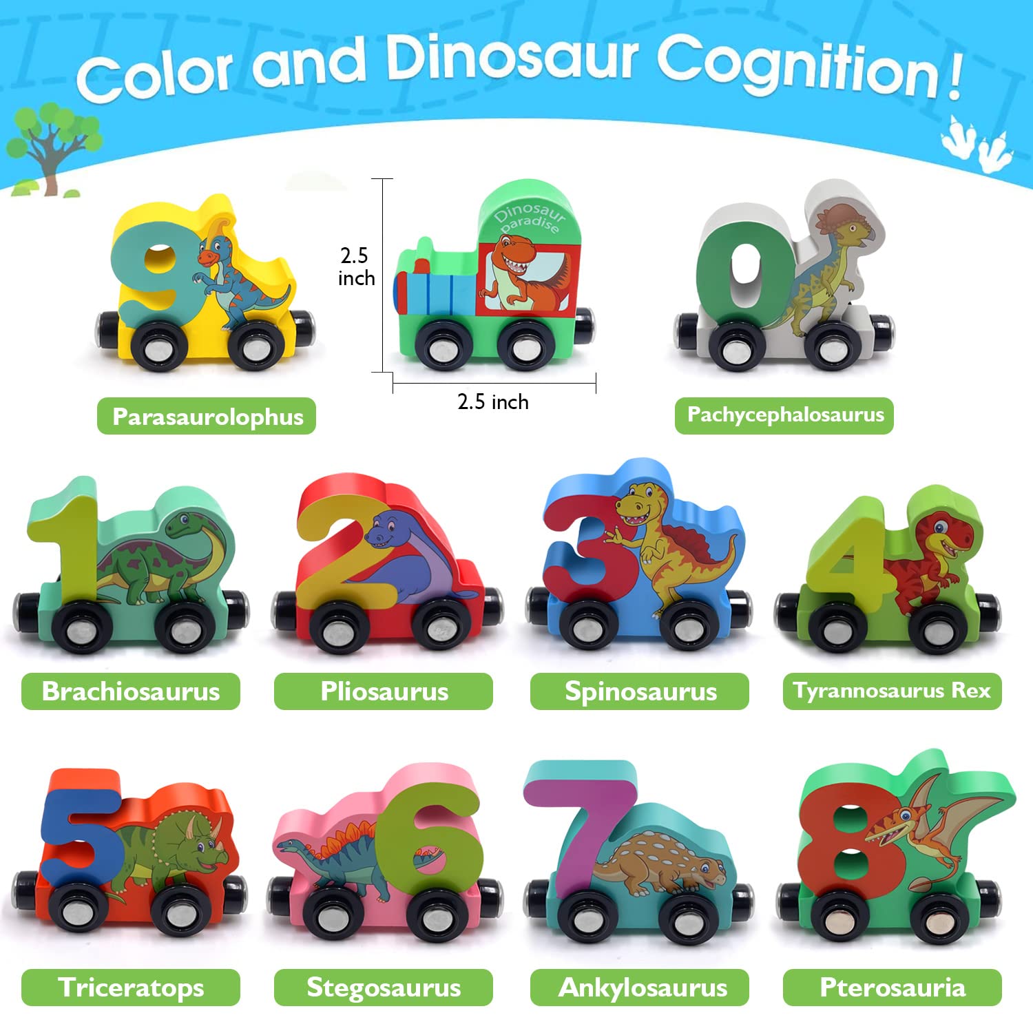 ZRCCOX Toddler Toys for 2-4 Year Old Boys, Wooden Dinosaur Train Toys for Kids, Sensory Toys for Toddlers 1-3, Magnetic Trains for Toddlers, Birthday for Boys Age 1, 2, 3, 4, 5 Niño