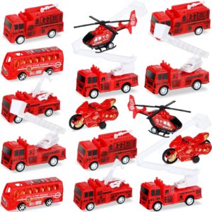 50 Pack Mini Fire Trucks Toy Bulk Firetruck Birthday Party Favor Red Vehicle Helicopter Motorcycle Party Supplies Cake Decoration and Bag Filler Gift for Kids Toddler over 6 Years, 7 Styles