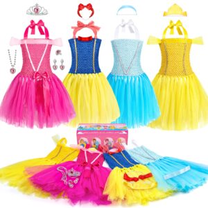 bibuty princess dress up clothes for little girls princess dresses, pretend play & dress up princess costume set with princess crown for little girls, princess toys gifts for 3-6 toddler little girls