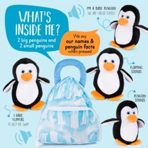 Talking Penguins Plush Toy Set | Includes 4 Talking Soft Plush Penguins with A Plush Glacier Shaped Carrier | Talking Animal Toys | Great Gift for Baby and Toddler Boys or Girls