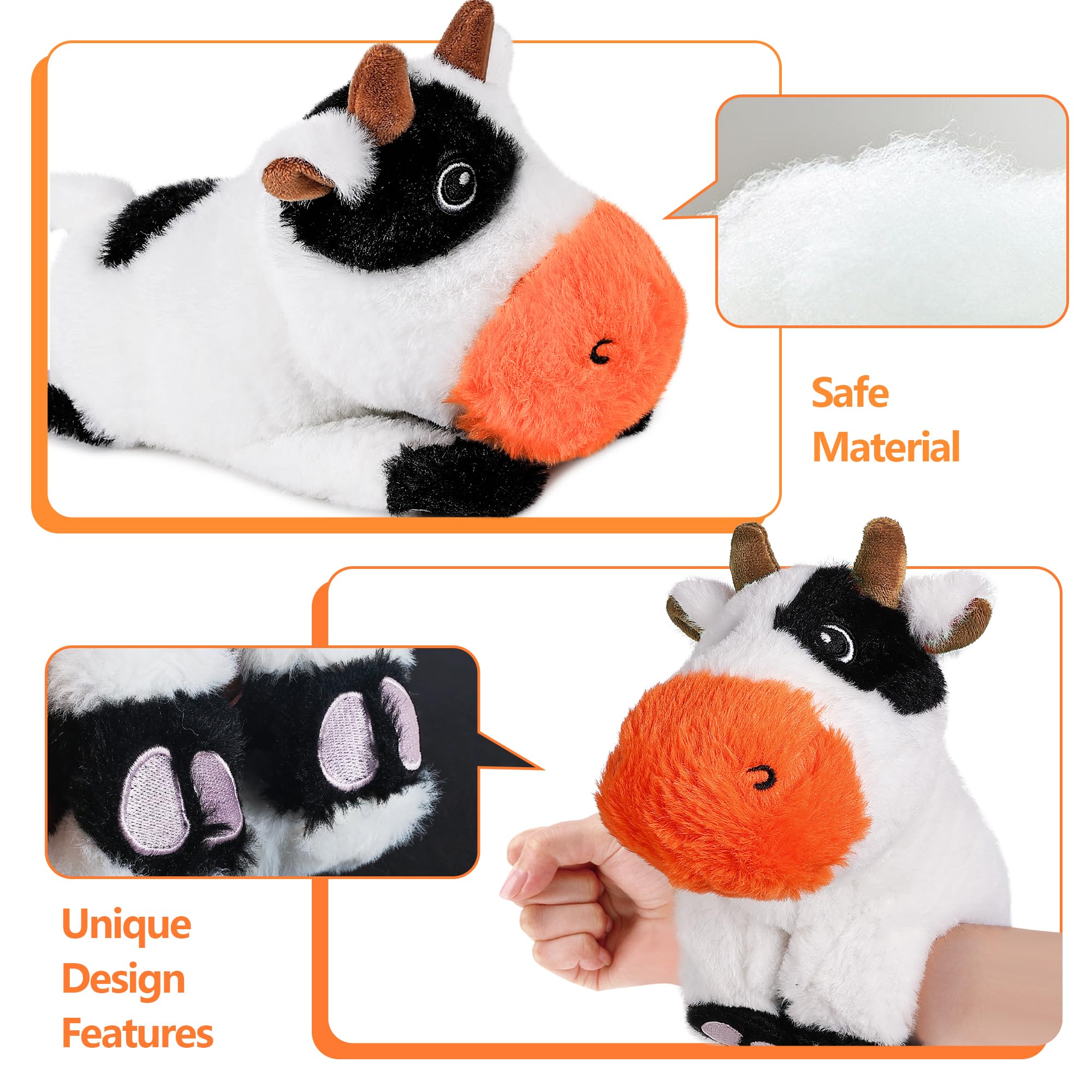 iPlay, iLearn Wrist Pals Toddler Plush Slaps Bracelets, 2PCS Baby Soft Stuffed Farm Animal Toy, Infant Cow & Horse Wristband Set, Birthday Party Gift for 1 2 3 4 5 6 7 Kid Girl Boy Child