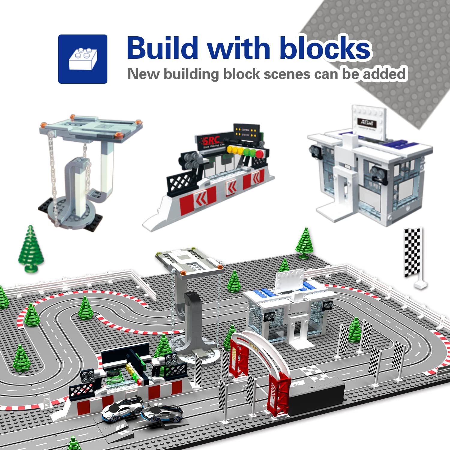 AGM MASTECH Mini Deluxe Block Building N Slot car Race Set GD-12 at 1:87 Scale