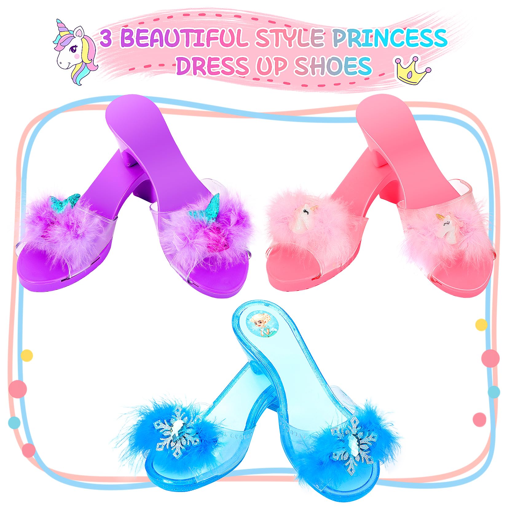 Princess Dress Up Toys 3-6 Years Old Girls' Gift Set, Princess Dress Up Shoes Set Include Toddler Jewelry Boutique Kit, Skirts 3 Pairs of Princess Dress Up Shoes, Pretend Role Play Gift Toy for Girls