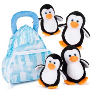 talking penguins plush toy set | includes 4 talking soft plush penguins with a plush glacier shaped carrier | talking animal toys | great gift for baby and toddler boys or girls