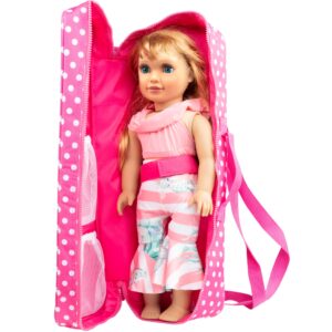 Doll Storage Carrying Case - (Pink Polka Dot) for Any 18" Doll - Organizer Storage Traveling Accessories Case w Clear Window, Zipper, and Carrying Strap, Great Birthday for Kids Girls