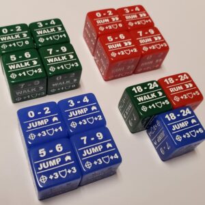 15x Battletech Movement Dice/Color Coded Walk Run Jump Movement Modifier Dice