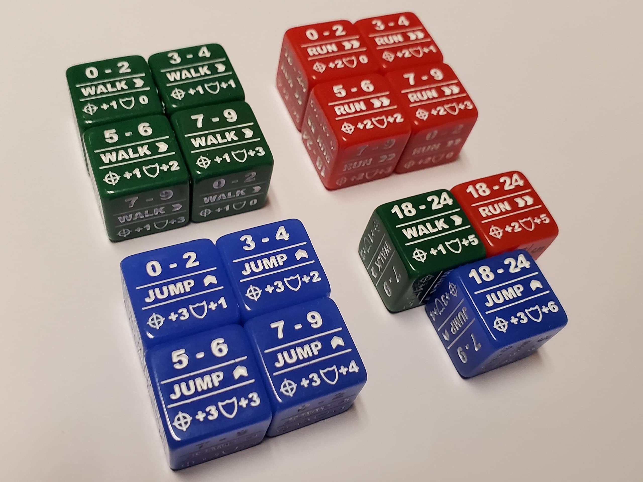 15x Battletech Movement Dice/Color Coded Walk Run Jump Movement Modifier Dice