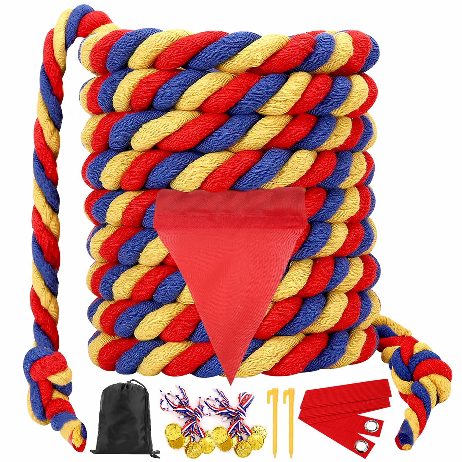 Field Day Tug of War Rope for Kids and Adults, Outdoor Lawn Yard Family Reunion Birthday Party Games, Outside Backyard Camping Picnic Games, Backyard Carnival Games Fun for Team Building Activities