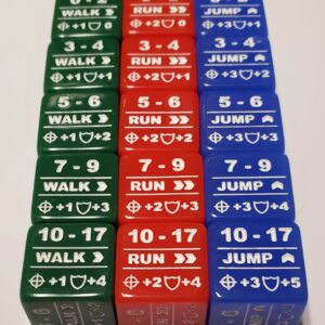 15x Battletech Movement Dice/Color Coded Walk Run Jump Movement Modifier Dice