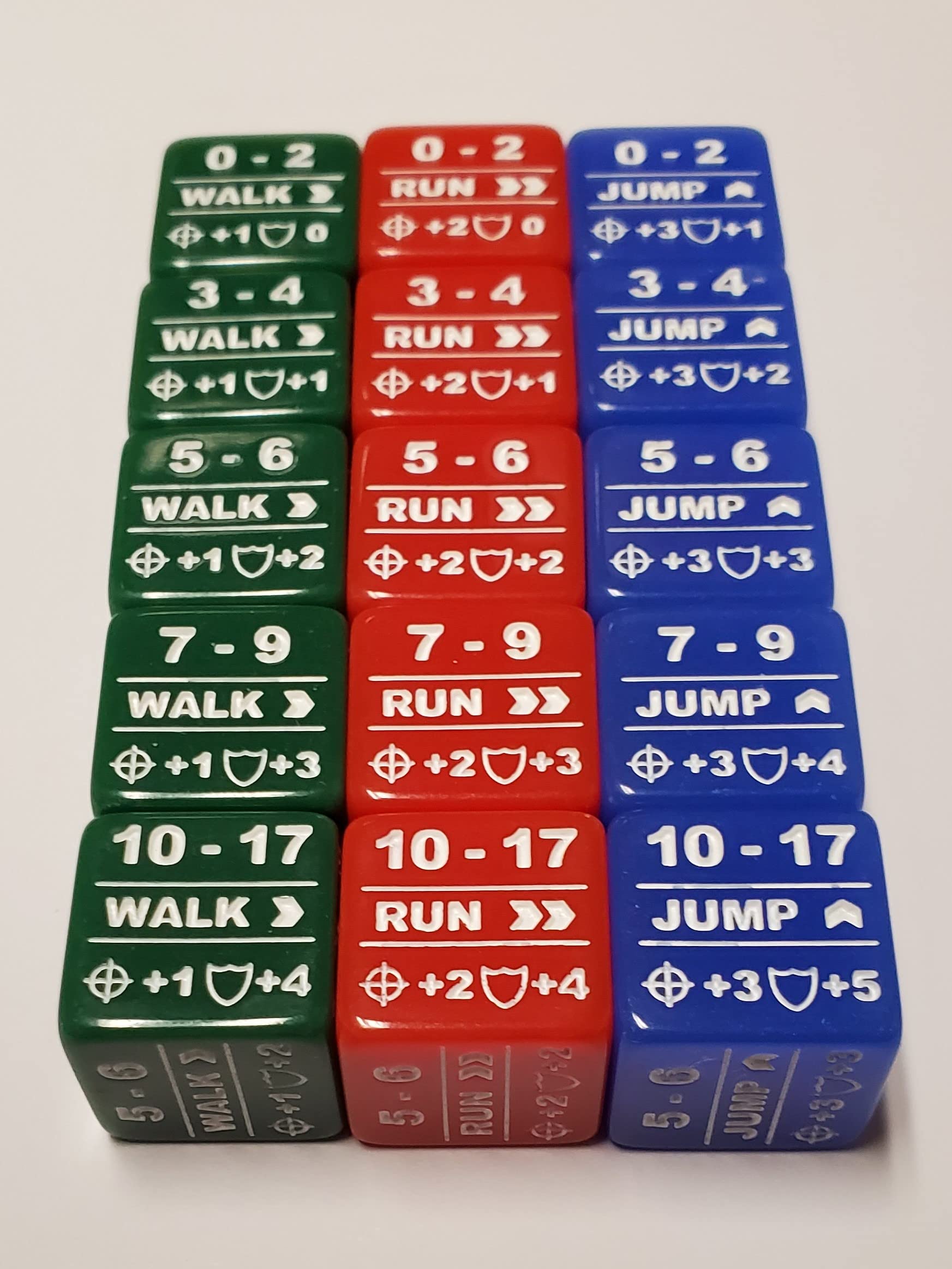 15x Battletech Movement Dice/Color Coded Walk Run Jump Movement Modifier Dice