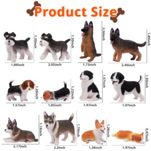 EYSCOTA 12PCS Dog Figurines Playset, Realistic Detailed Plastic Puppy Figures, Hand Painted Mini Dog Figures Toy Set Cake Toppers Birthday Easter Eggs Gift for Kids Toddlers