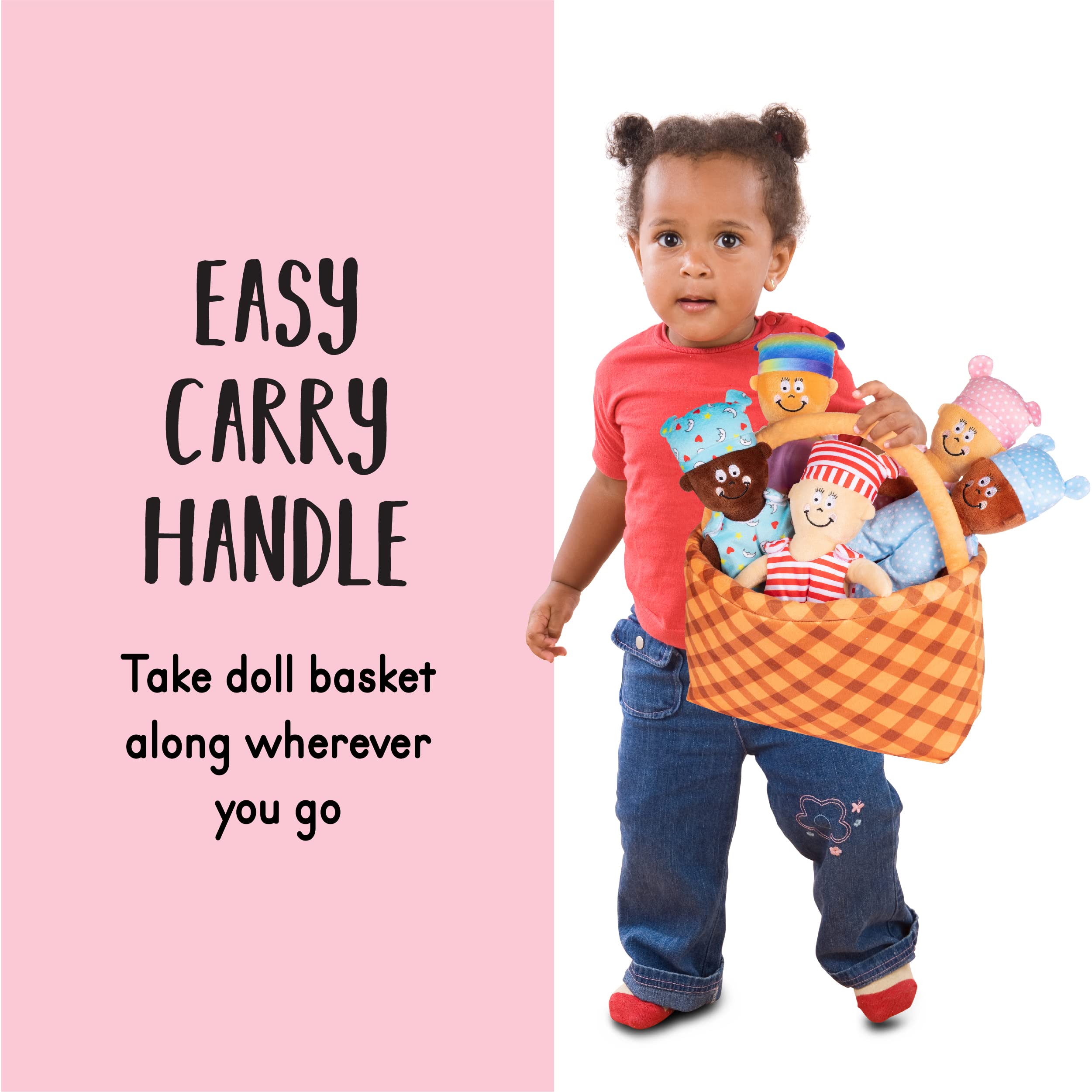 Basket of Babies | Multicultural Baby Dolls | Diverse Baby Dolls | Dolls for Toddlers | Toddler Baby Doll | 5 Dress Up Dolls with Basket Carrier | Removable Clothing Great Hand Eye Coordination