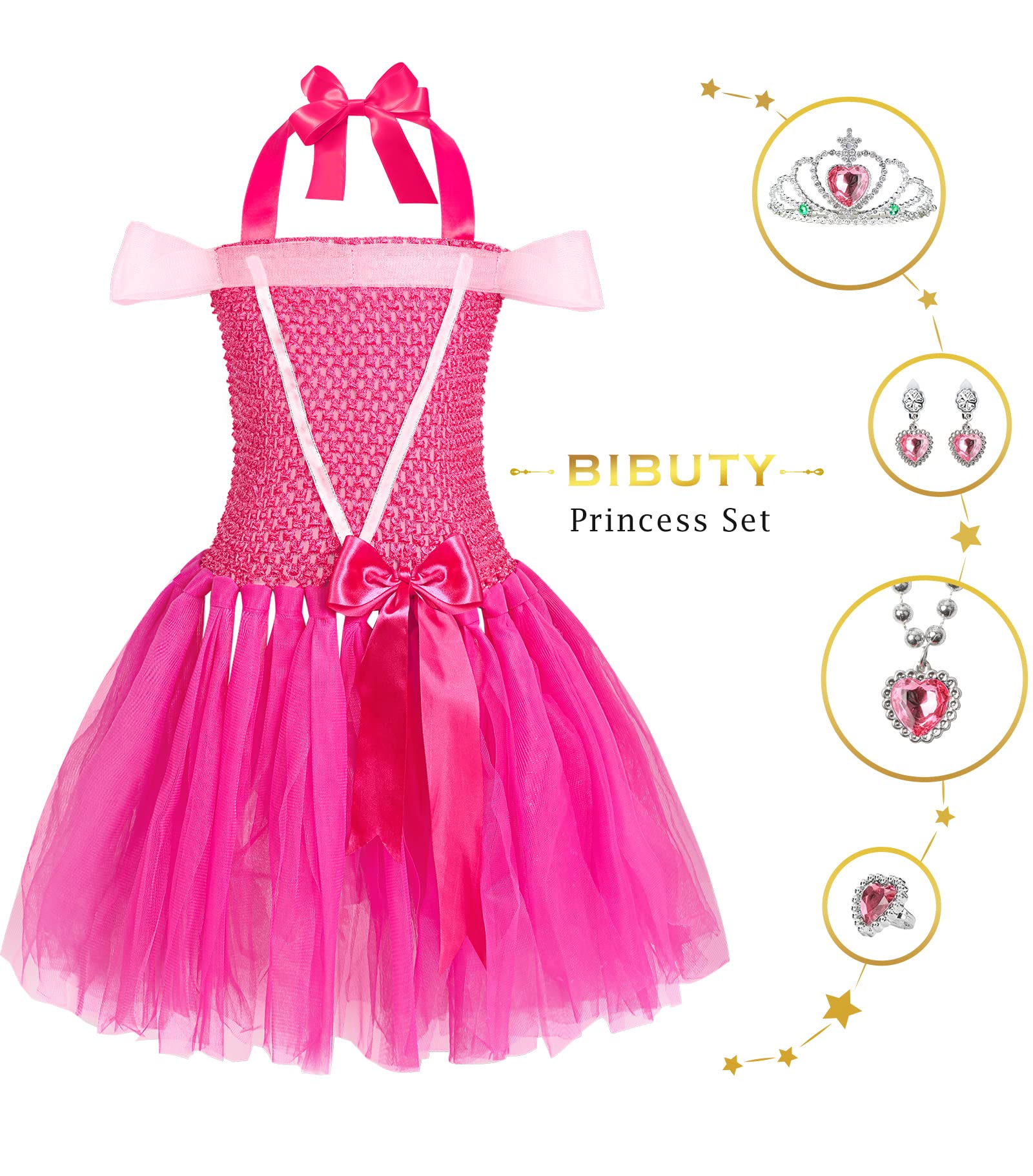 BIBUTY Princess Dress Up Clothes for Little Girls Princess Dresses, Pretend Play & Dress Up Princess Costume Set with Princess Crown for Little Girls, Princess Toys Gifts for 3-6 Toddler Little Girls