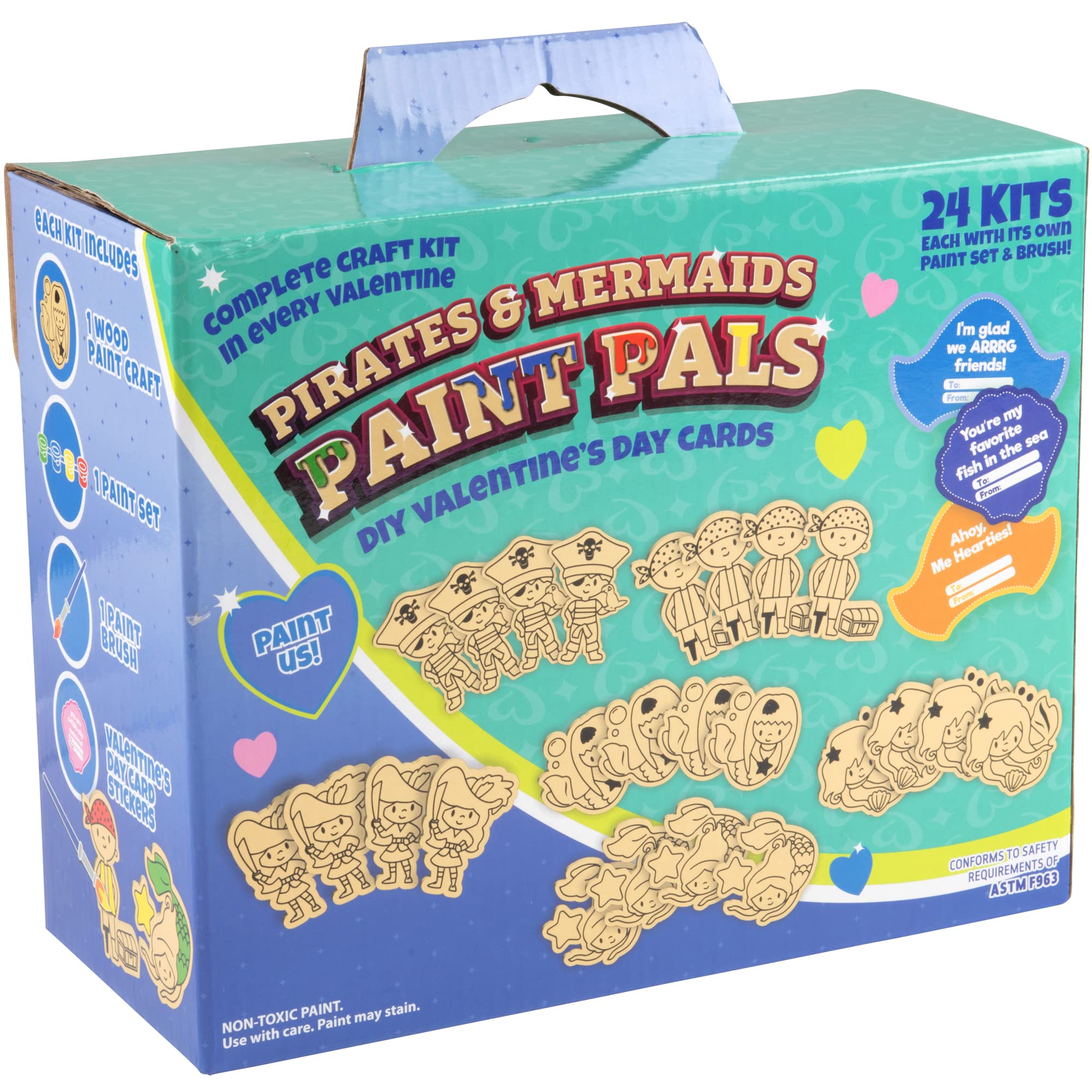 Mermaid & Pirate Wood Painting Kits (24 ct)- Perfect Goodie Bag Party Favors for Kids Birthday Party -Each has a Wood Craft, Paints, Brush & Sticker for Boys & Girls -Kids Multi-Item Party Favor Packs