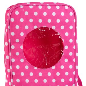 Doll Storage Carrying Case - (Pink Polka Dot) for Any 18" Doll - Organizer Storage Traveling Accessories Case w Clear Window, Zipper, and Carrying Strap, Great Birthday for Kids Girls