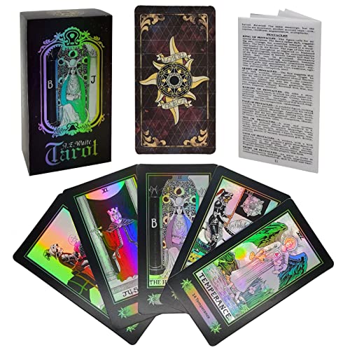 Smoostart 78 Tarot Cards with Guidebook, Holographic Tarot Cards Deck Future Telling Game with Colorful Box for Beginners and Professional Player