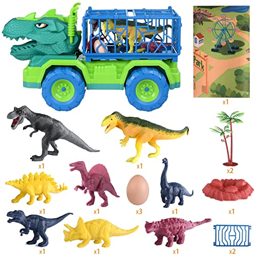 EPPO Dinosaur Truck Playset Toys for Kids 3-5, Large Tyrannosaurus Vehicle with 8 Jurassic Dinosaurs, Activity Play Mat, Dinosaur Eggs, Carrier Car Toys for 3 4 5 6 + Years Old Boys Girls Kids Gifts