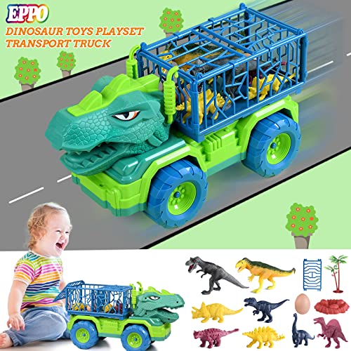 EPPO Dinosaur Truck Playset Toys for Kids 3-5, Large Tyrannosaurus Vehicle with 8 Jurassic Dinosaurs, Activity Play Mat, Dinosaur Eggs, Carrier Car Toys for 3 4 5 6 + Years Old Boys Girls Kids Gifts