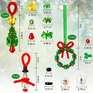 GYGOT Christmas Crafts for Kids,36 Sets Christmas Beaded Ornament Kit-Including 12 PCS Snowman/12 PCS Christmas Tree/12 PCS Wreath,Xmas Party Holiday Craft Tree Decorations (Assembly Needed)