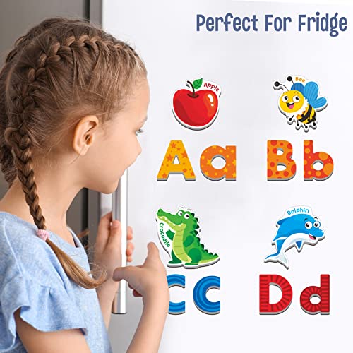 78 Magnetic Alphabet, 26 Uppercase, 26 Lowercase Letters & 26 Object Patterns, Adorable Animal Alphabet ABC Fridge Magnets Educational Letter Spelling Learning Toys Set for Toddlers 3 4 5 Years Old